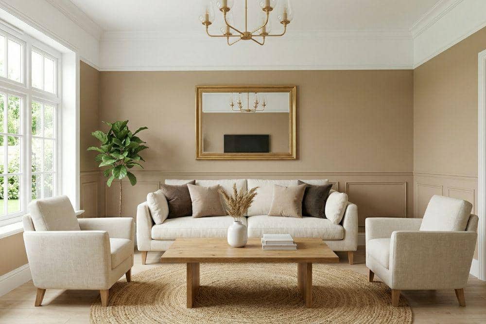 10 Ide Cat Tembok Warna Cokelat Muda untuk Ruang Tamu 1