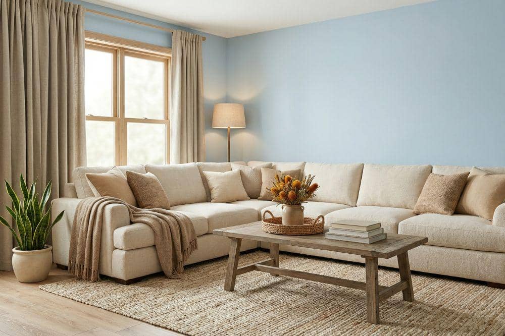 10 Ide Cat Tembok Warna Biru Muda untuk Ruang Tamu 5