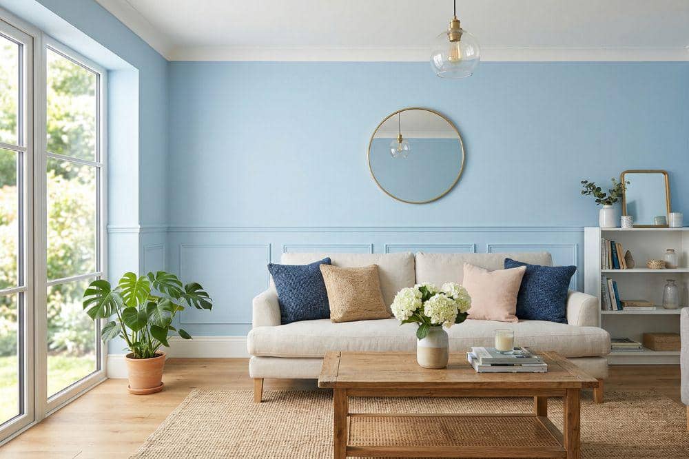 Bikin Sejuk, 10 Ide Cat Tembok Warna Biru Muda untuk Ruang Tamu