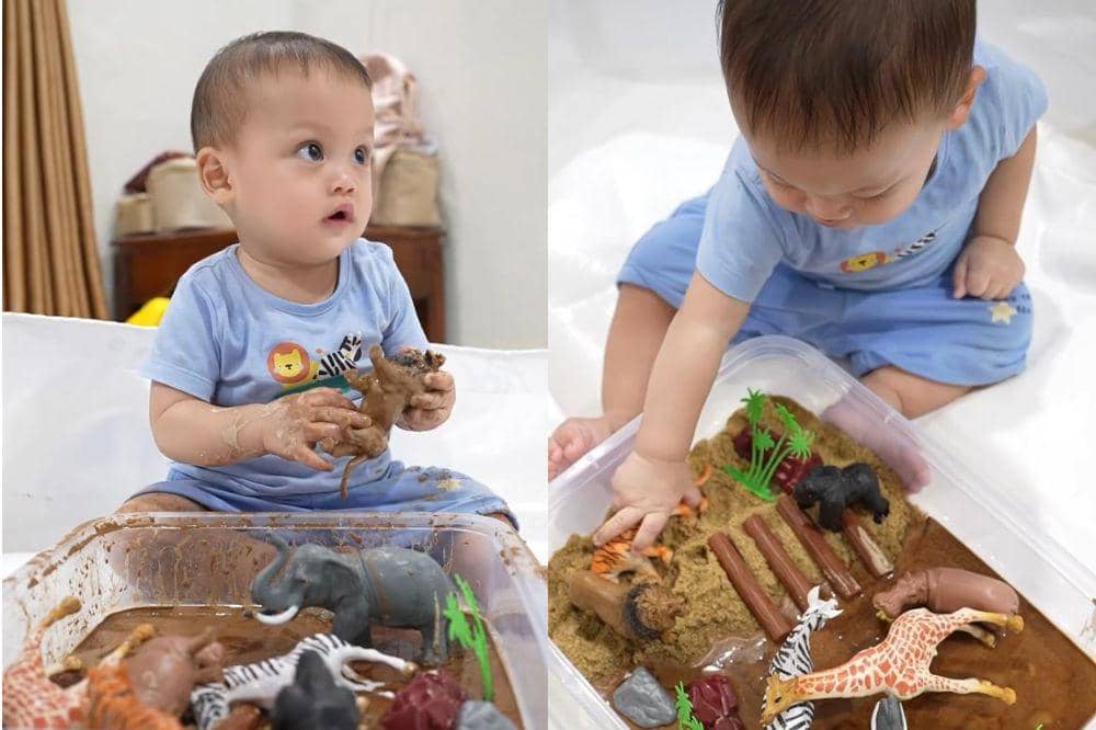 7 Momen Seru Malino Anak Clarissa Putri Bermain Sensory Play