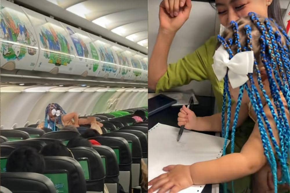 Briella "Bayi Samson" bermain di pesawat