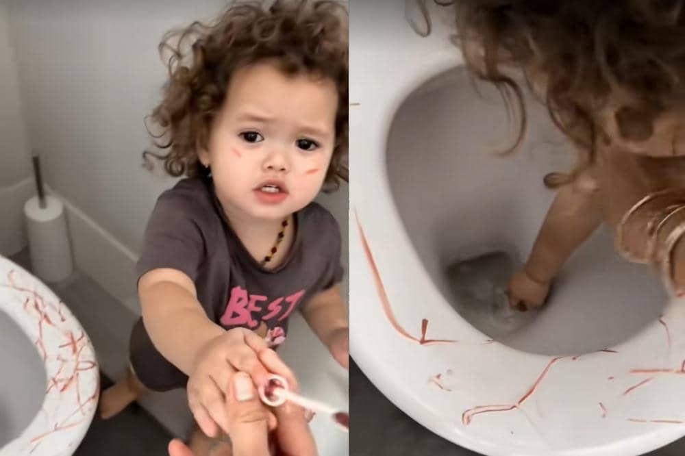 Briella "Bayi Samson" mencoret toilet