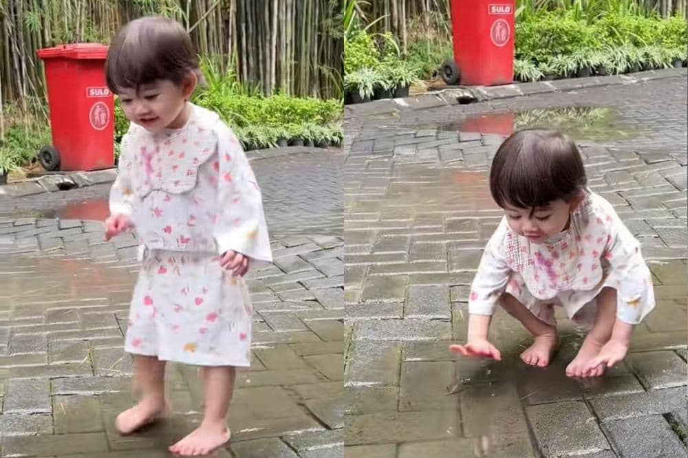 Gabriella Sumargo bermain genangan air