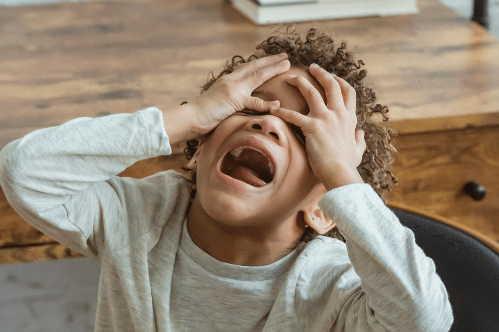 Anak laki-laki berteriak sambil menangis 