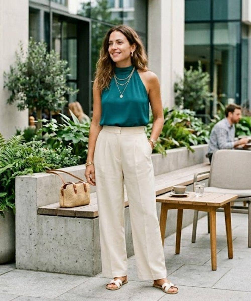 7 Inspirasi Teal Top & Cream Pants, Rahasia Look Clean Girl 2026 4.jpg