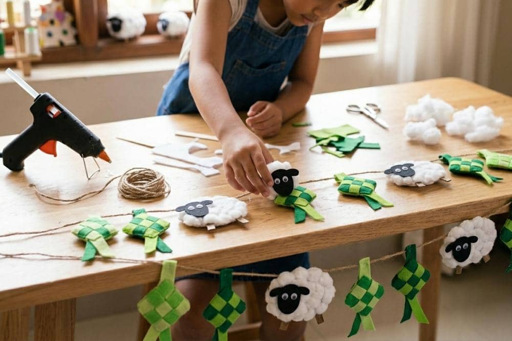 Gantungan ketupat dan domba dari kain flanel