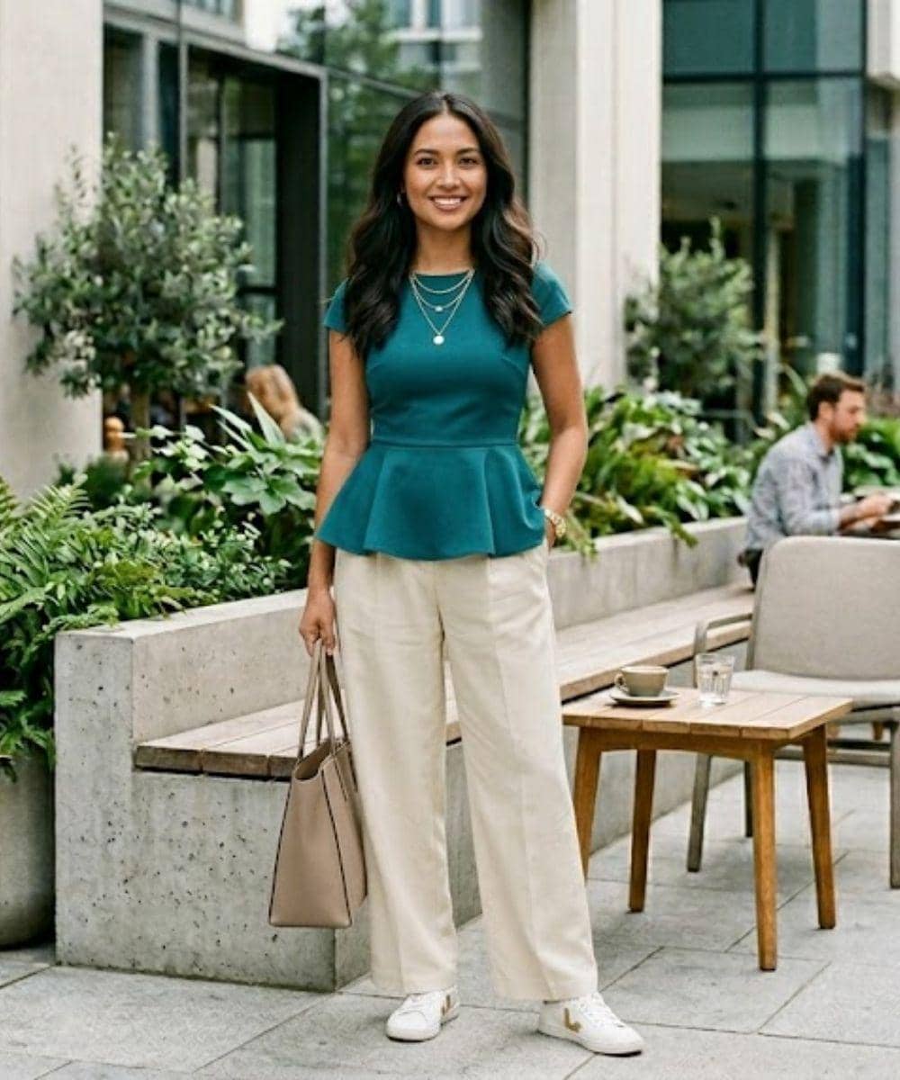 7 Inspirasi Teal Top & Cream Pants, Rahasia Look Clean Girl 2026 5.jpg