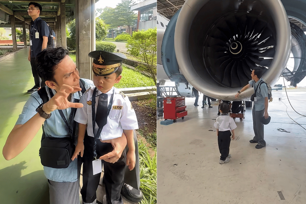 Ken saat melihat lihat bagian pesawat dengan sang papa