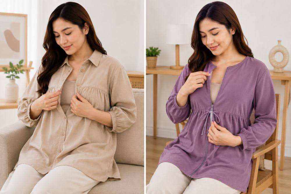 Baju Menyusui Kancing Depan vs. Zipper Depan, Mana yang Lebih Praktis?