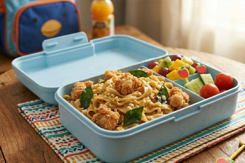 Kwetiau goreng telur asin untuk bekal anak