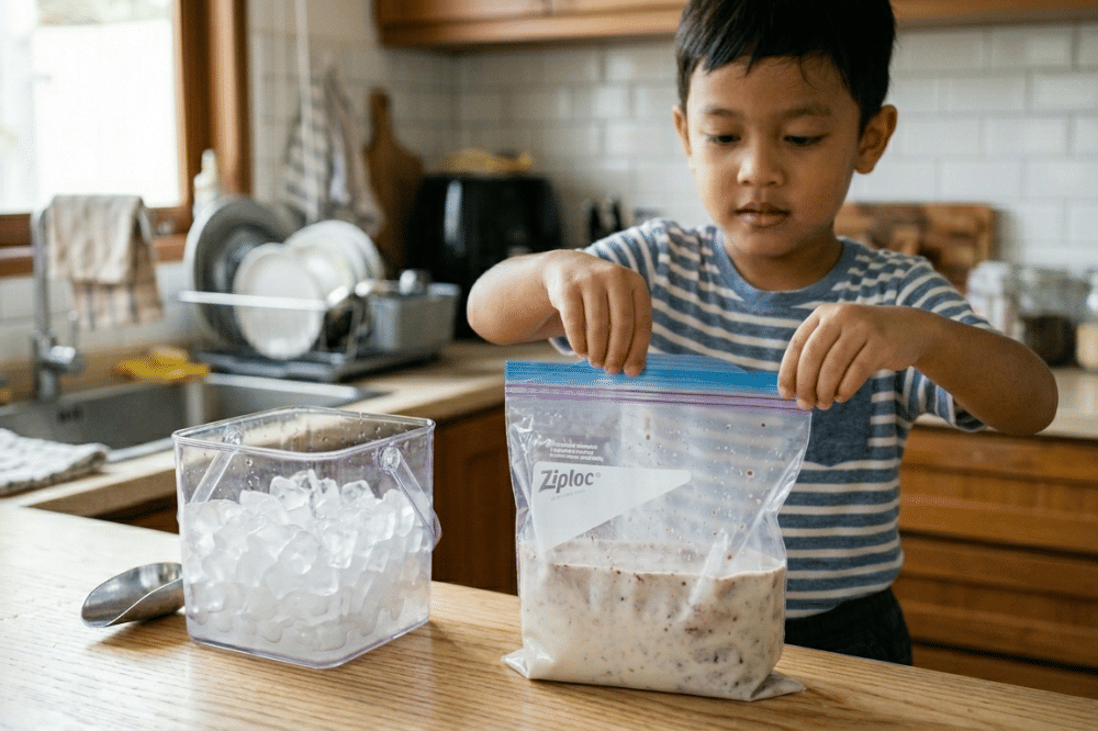 Ziplock berisi susu ditutup rapat 