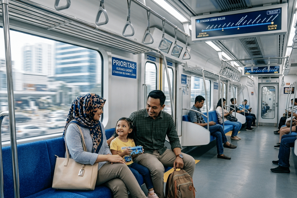 Mama, papa, dan sang anak naik MRT
