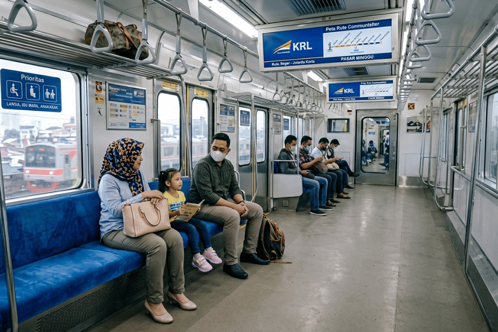 Mama, papa, dan anak naik KRL