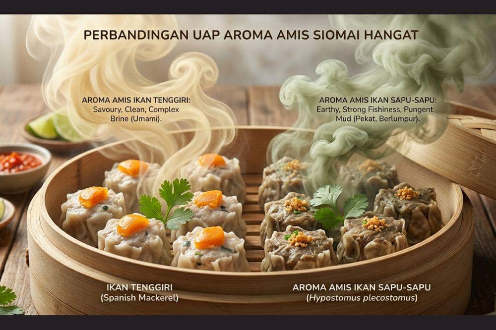 Cara membedakan siomai ikan tenggiri adalah perhatikan aroma uap