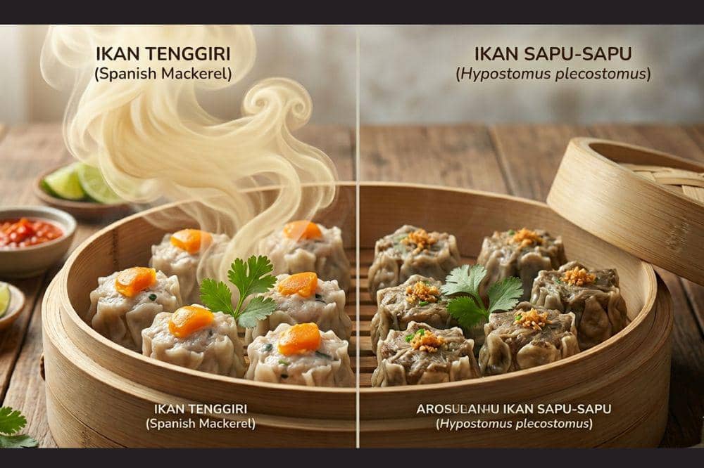 Cara membedakan siomai ikan tenggiri adalah perhatikan permukaan daging