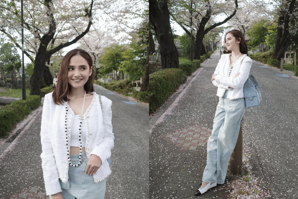 Tampil elegan dengan paduan tweed jacket dan denim