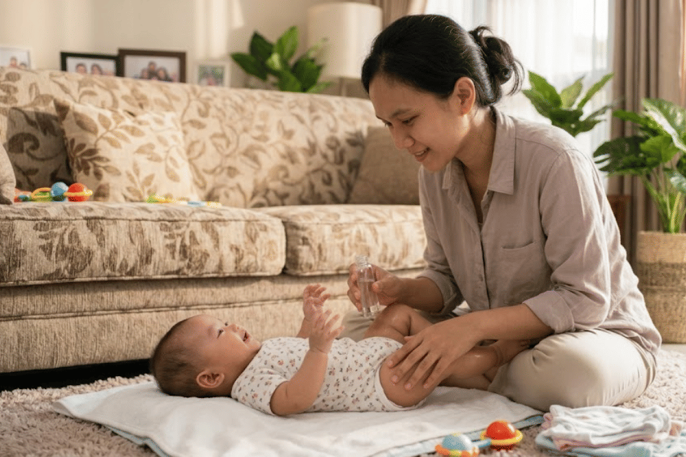 Memberikan pijatan lembut sebelum menyusui
