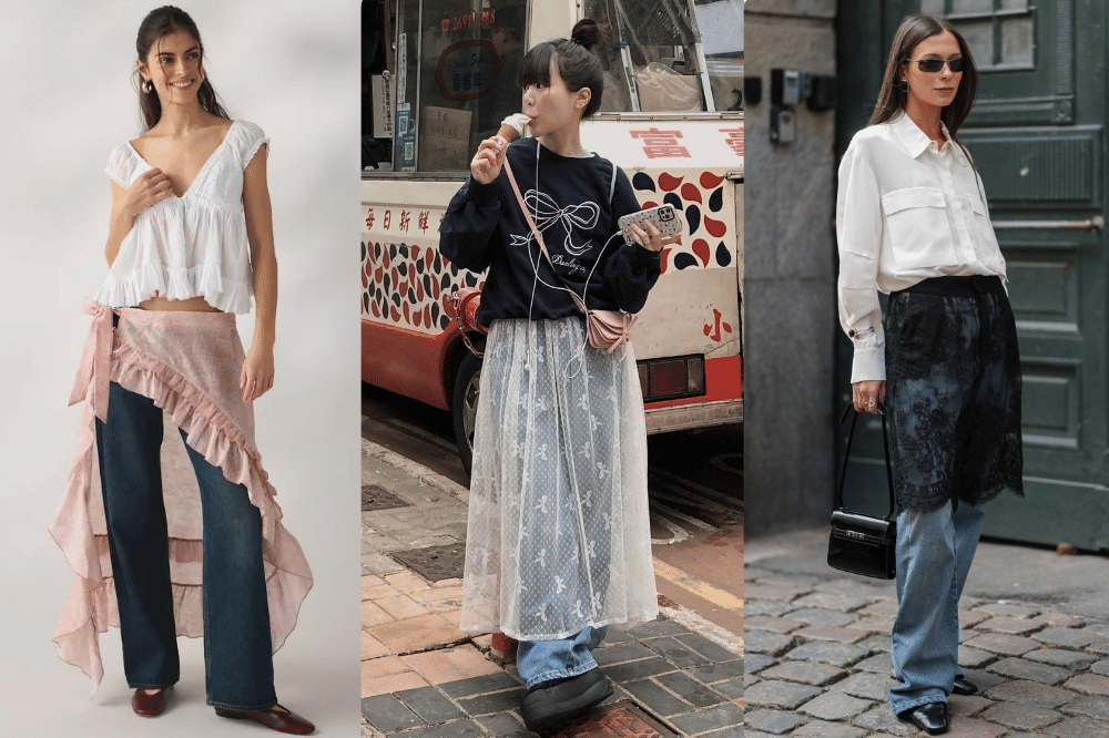 Mix & Match Sheer Skirt dan Celana Jeans, Tampil Manis & Edgy