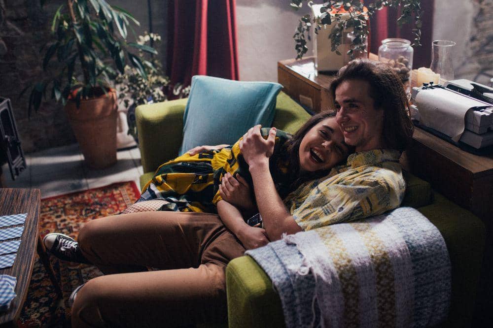 happy couple at home