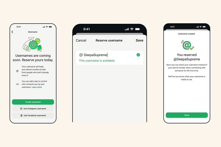 Fitur username memungkinkan chat tanpa membagikan nomor telepon