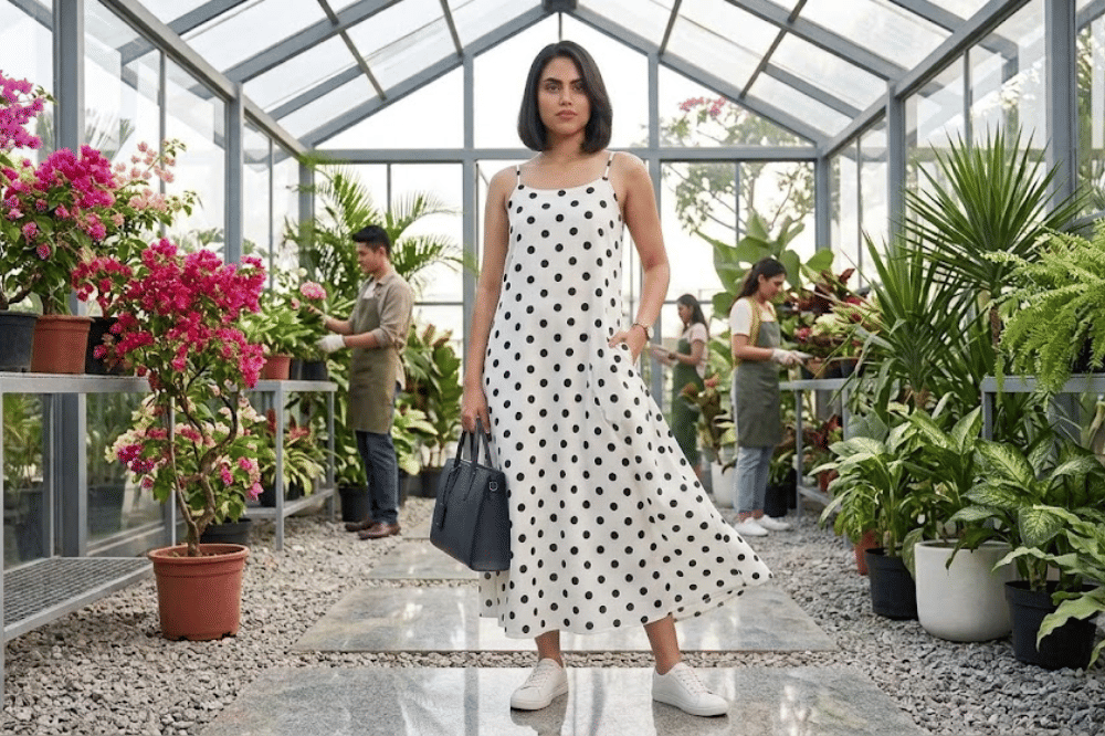 Midi dress dengan potongan a-line yang flowy