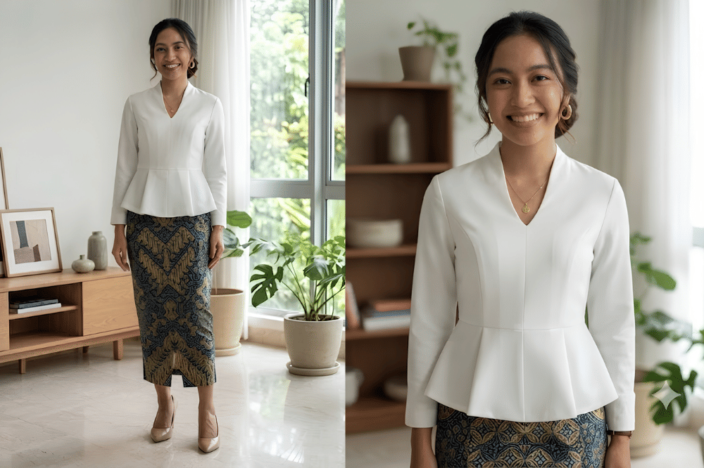 Peplum blouse putih dan rok batik span