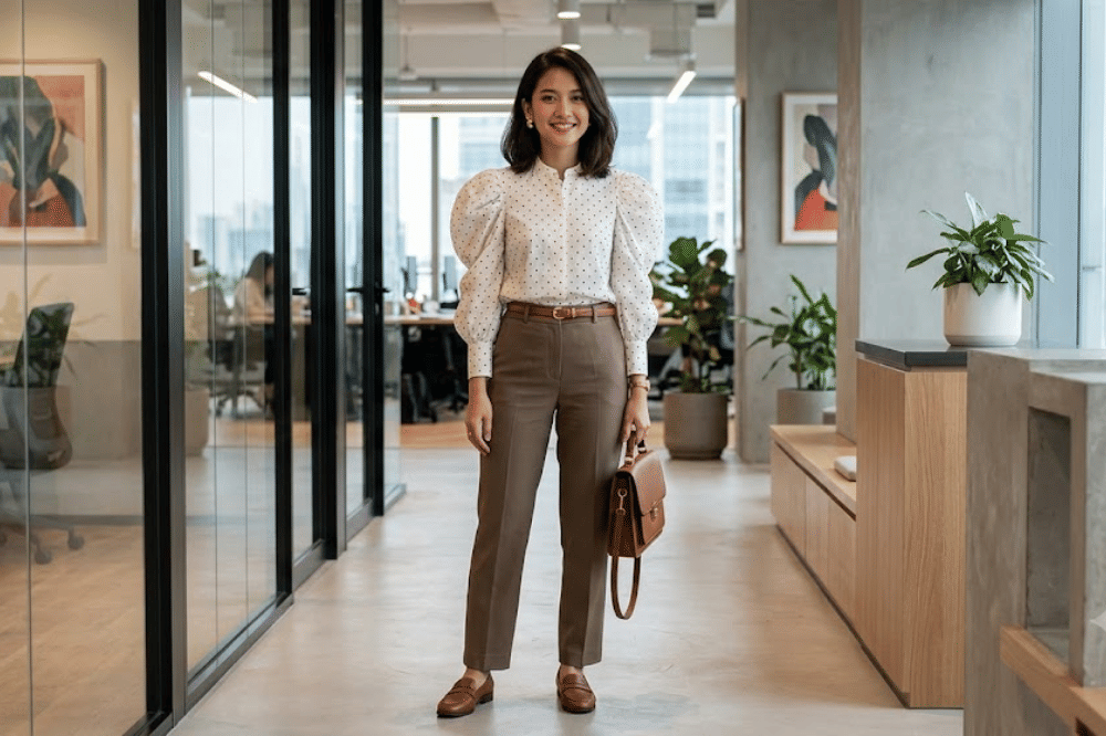 Atasan blouse dengan potongan puffy sleeves
