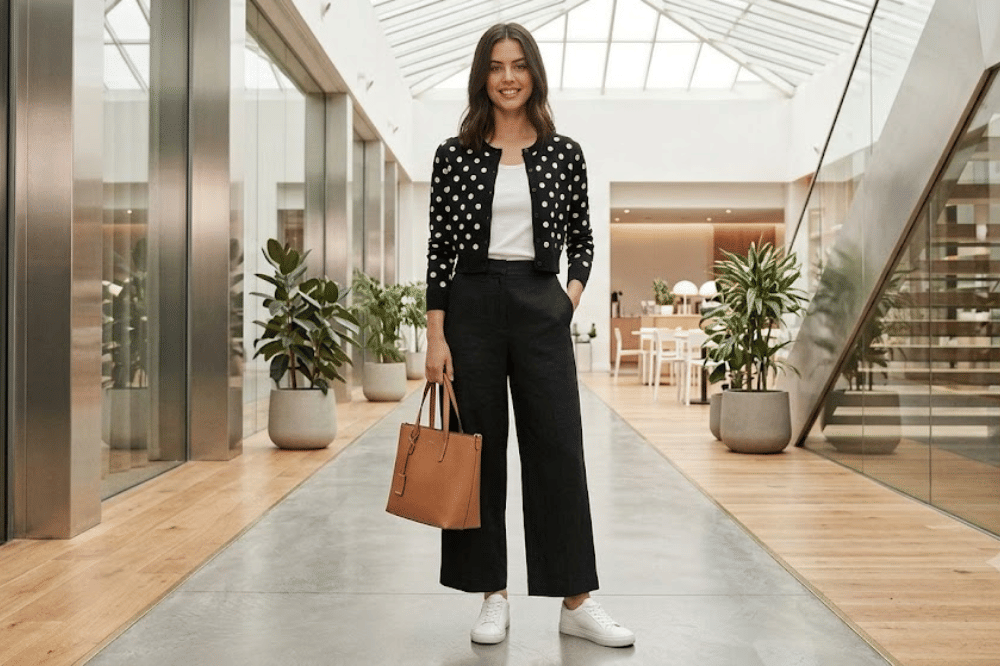 Outerwear polkadot sebagai statement piece