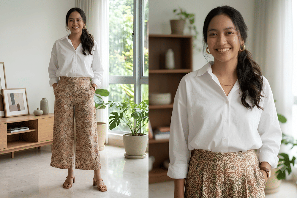 Oversized white shirt dan batik celana
