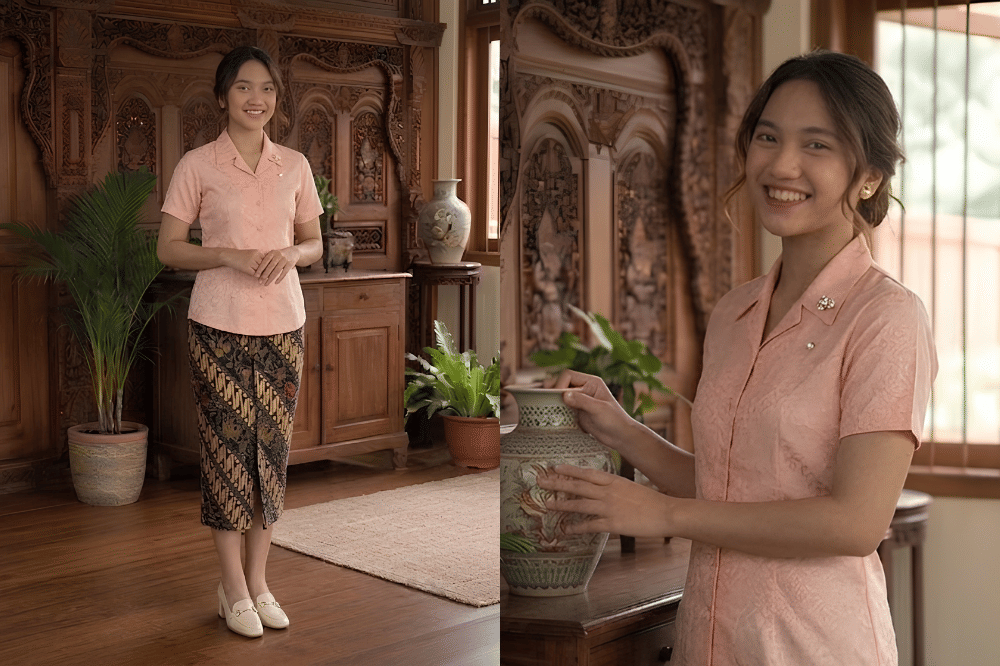 Kemeja lengan pendek dengan batik model rok span