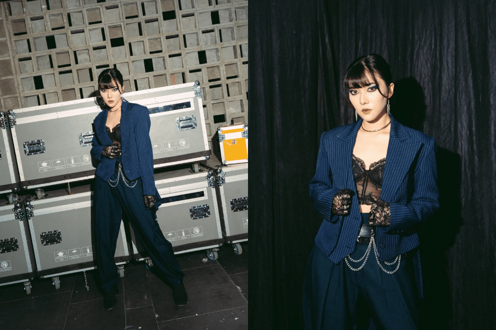Sentuhan gaya pinstripe yang tegas dan edgy