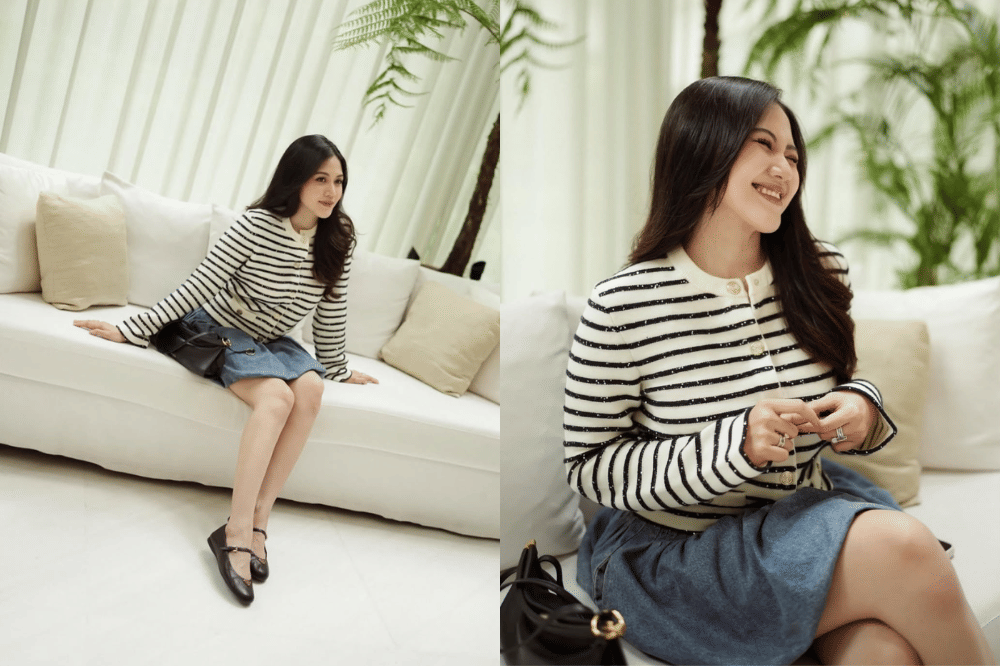 Kardigan motif garis untuk kesan preppy yang chic
