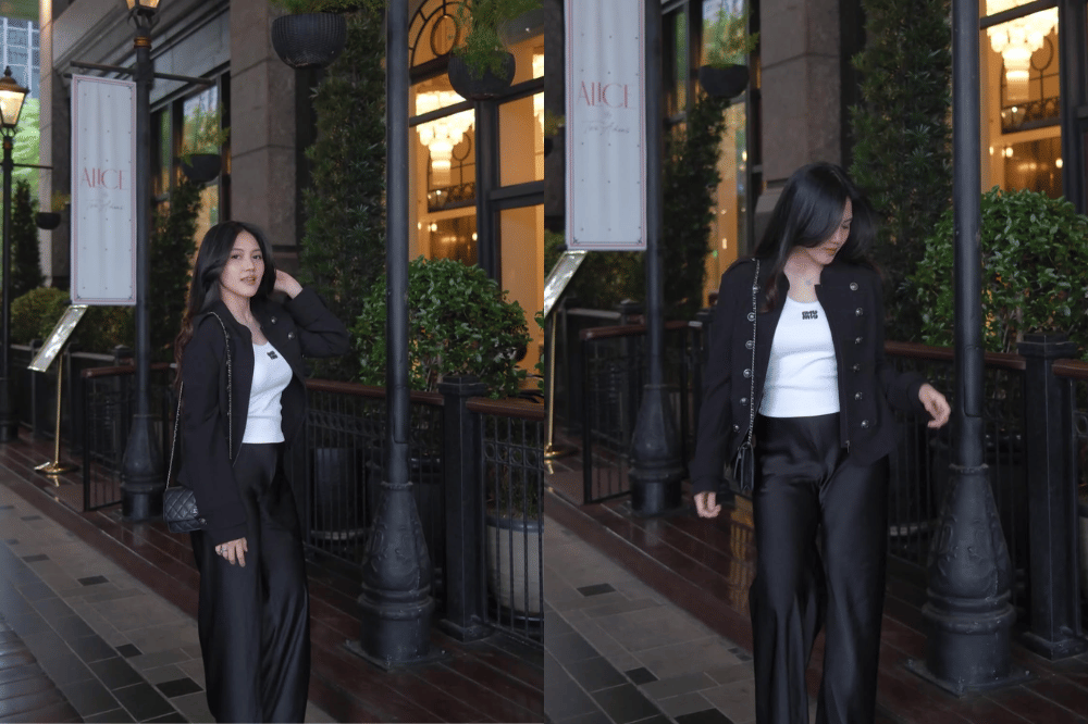 Blazer hitam untuk tampilan monochrome yang elegan