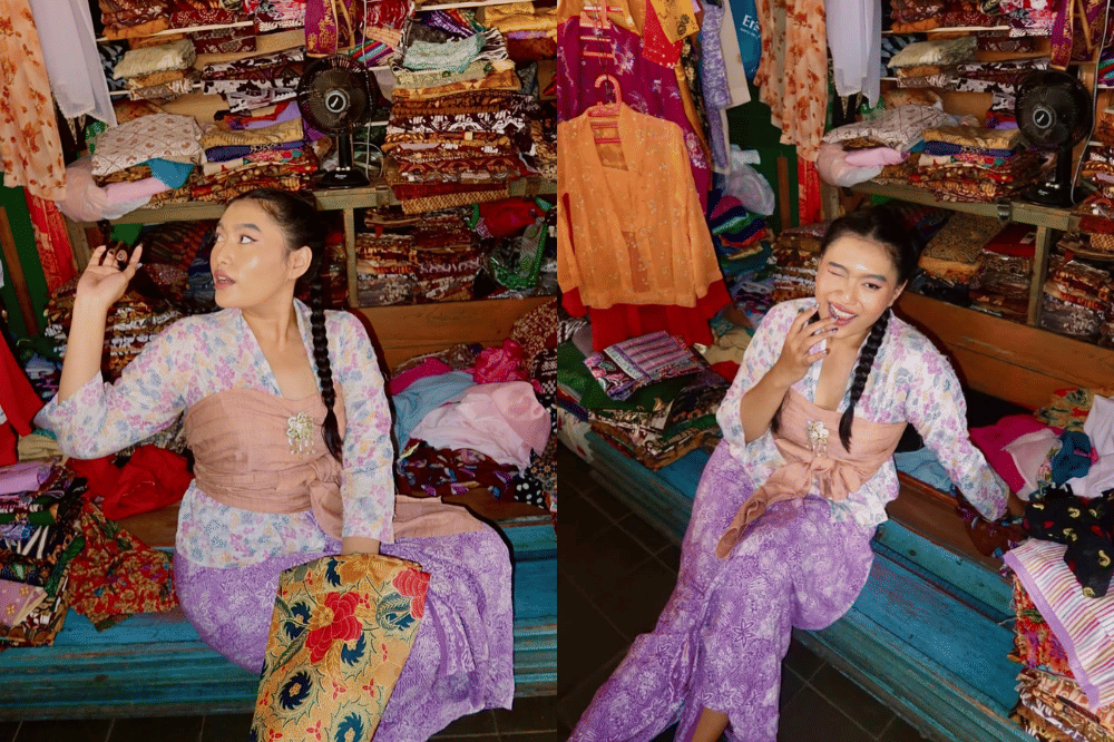 Tampil playful dengan kebaya motif dan obi