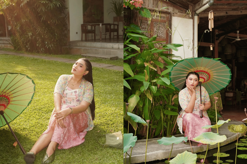 Perpaduan kebaya vintage dan kain batik pastel