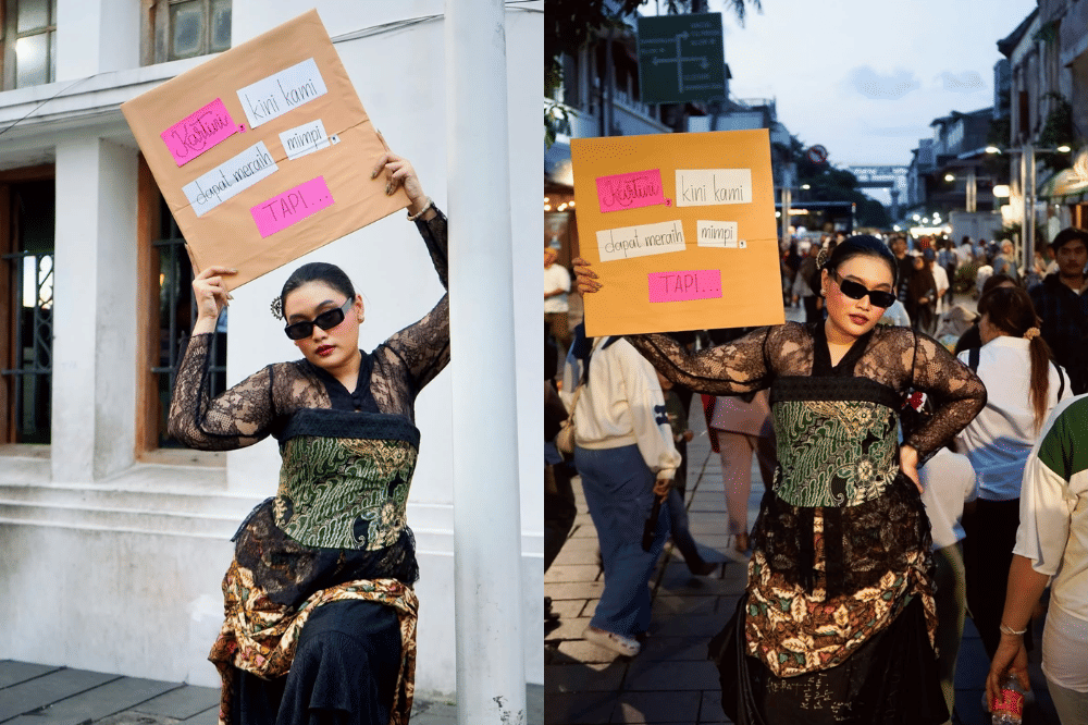 Look edgy dengan kebaya brokat hitam