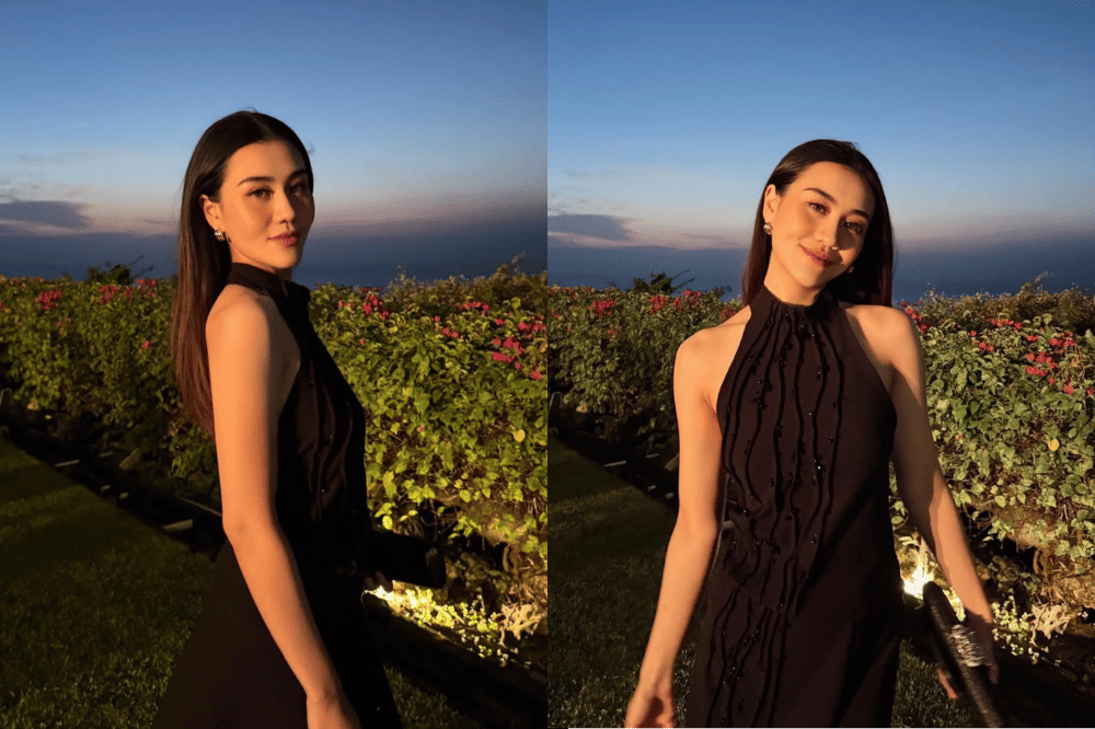 Halter neck dress dengan detail manik 

