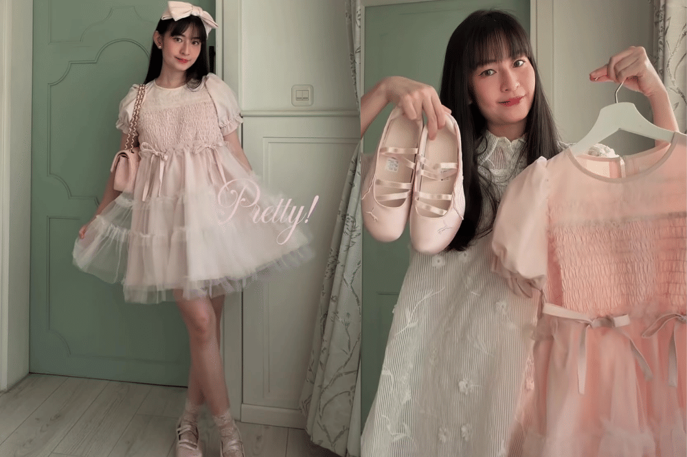 Dress tulle pink dengan aksen pita manis