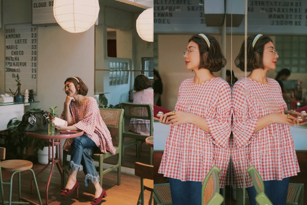 Atasan motif gingham yang manis