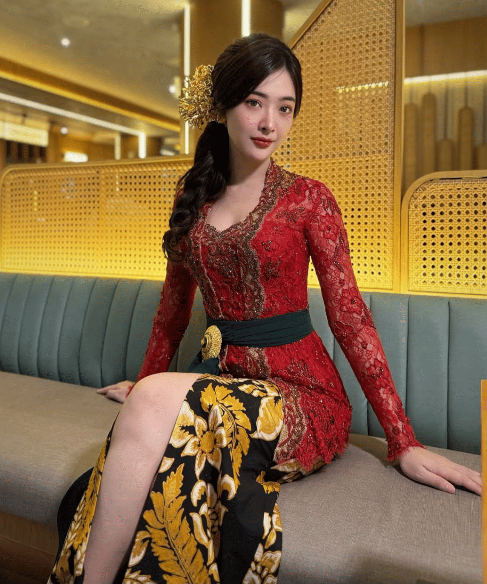 Gaya chic dengan kebaya merah menyala
