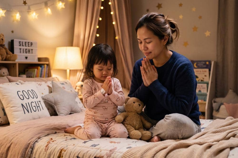Anak dan Mama berdoa bersama sebelum tidur jadi aktivitas rutin sebelum tidur