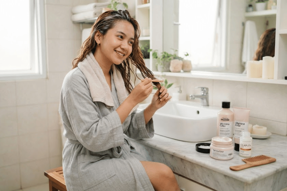 Rutin aplikasikan hair mask atau vitamin rambut mingguan