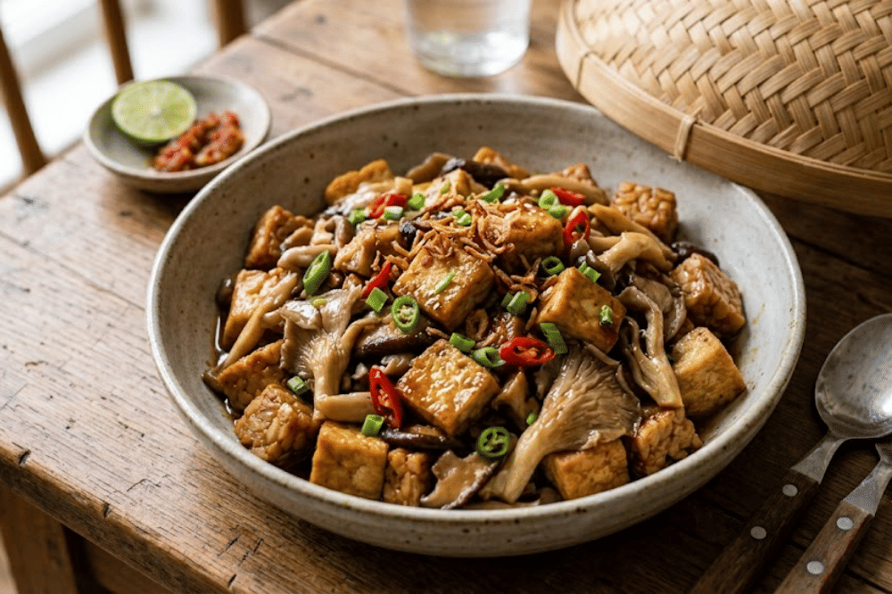 Tumis tahu tempe jamur