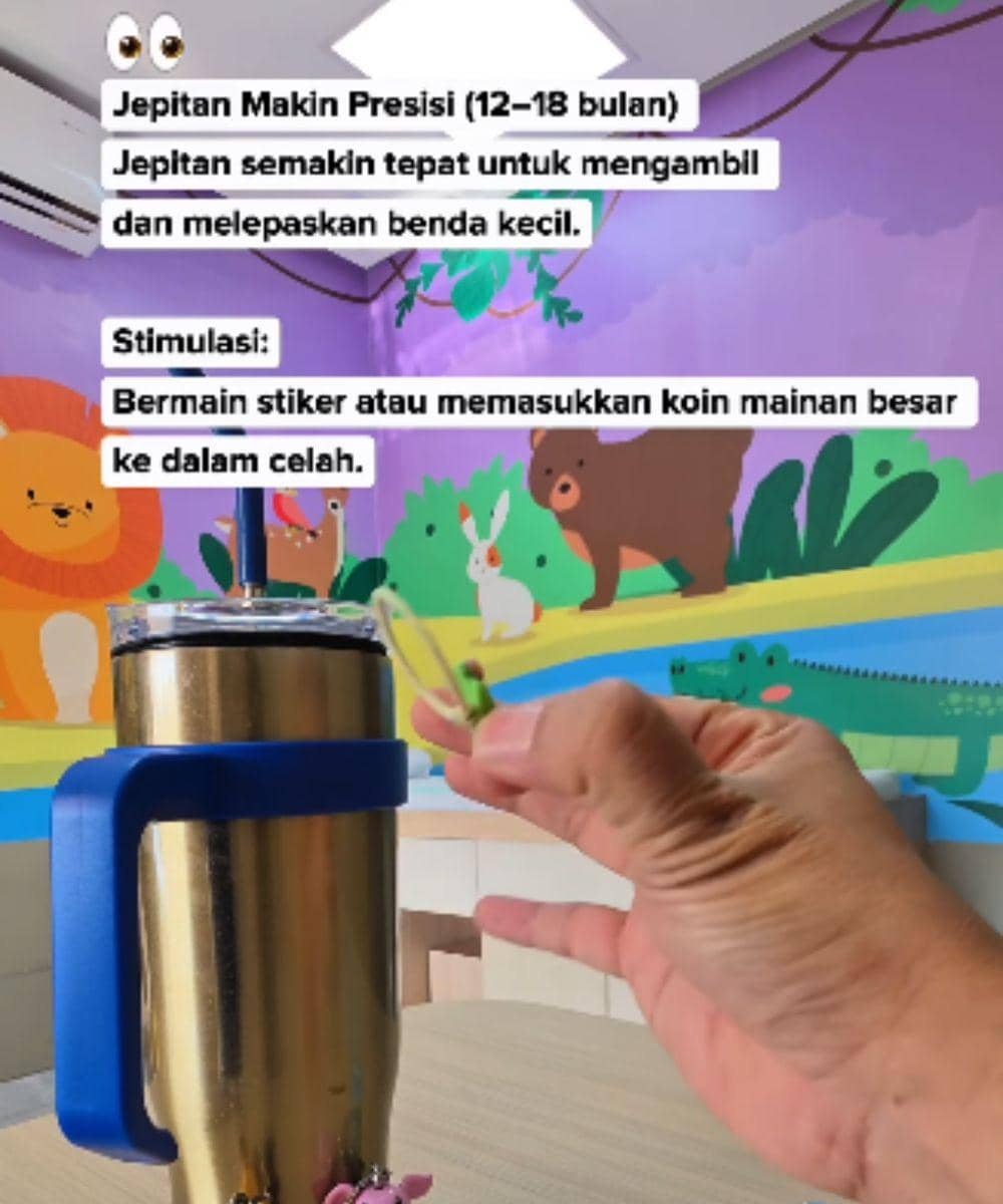 Kemampuan menjepit semakin mahir usia 12–18 bulan
