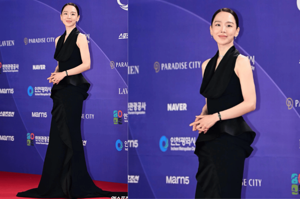 Shin Hye Sun tampil anggun dengan gaun hitam berpotongan unik