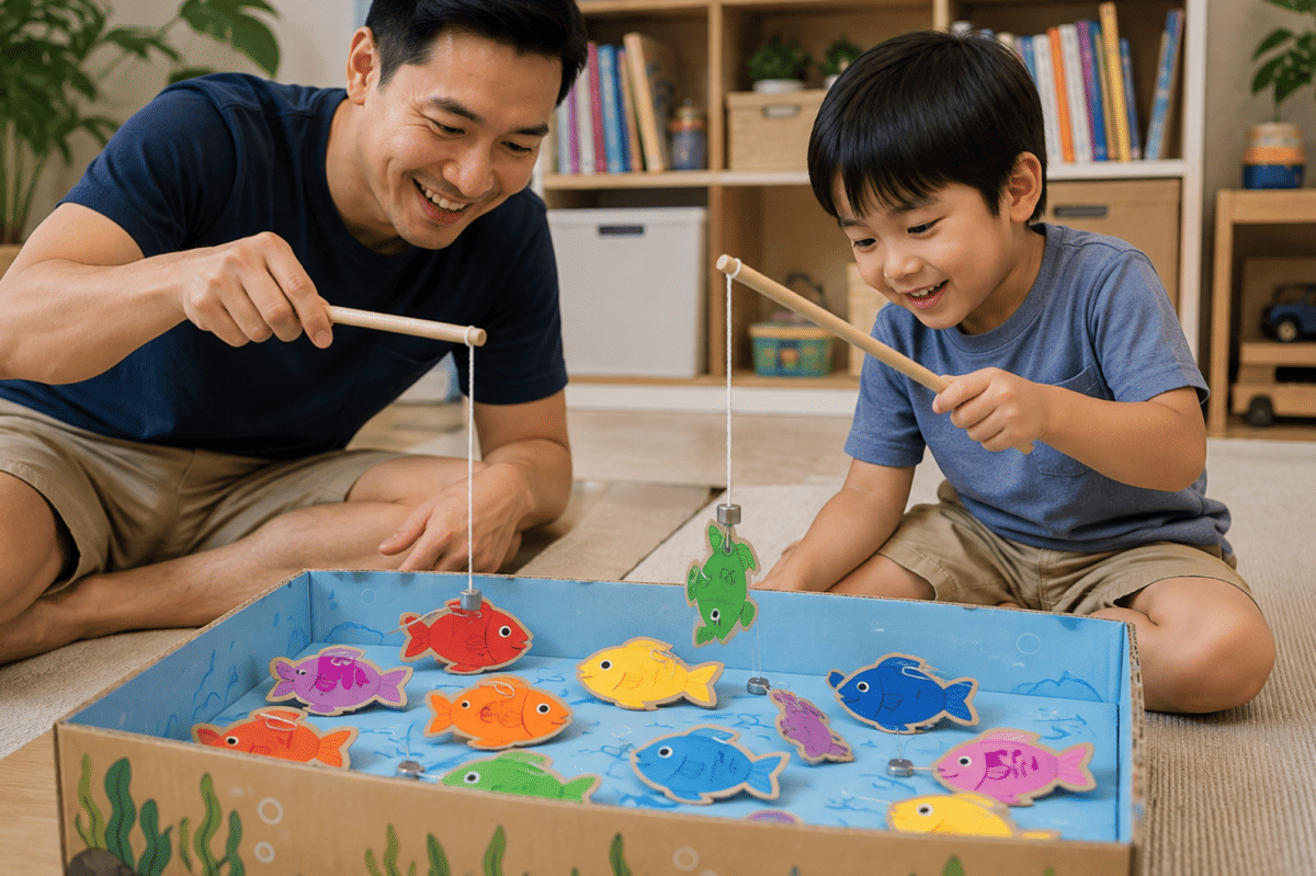 Buat permainan memancing ikan dari kardus dan magnet
