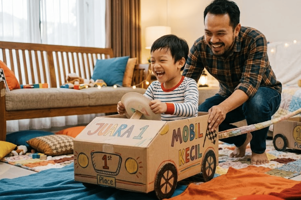 Kardus bekas dapat diubah menjadi mobil-mobilan