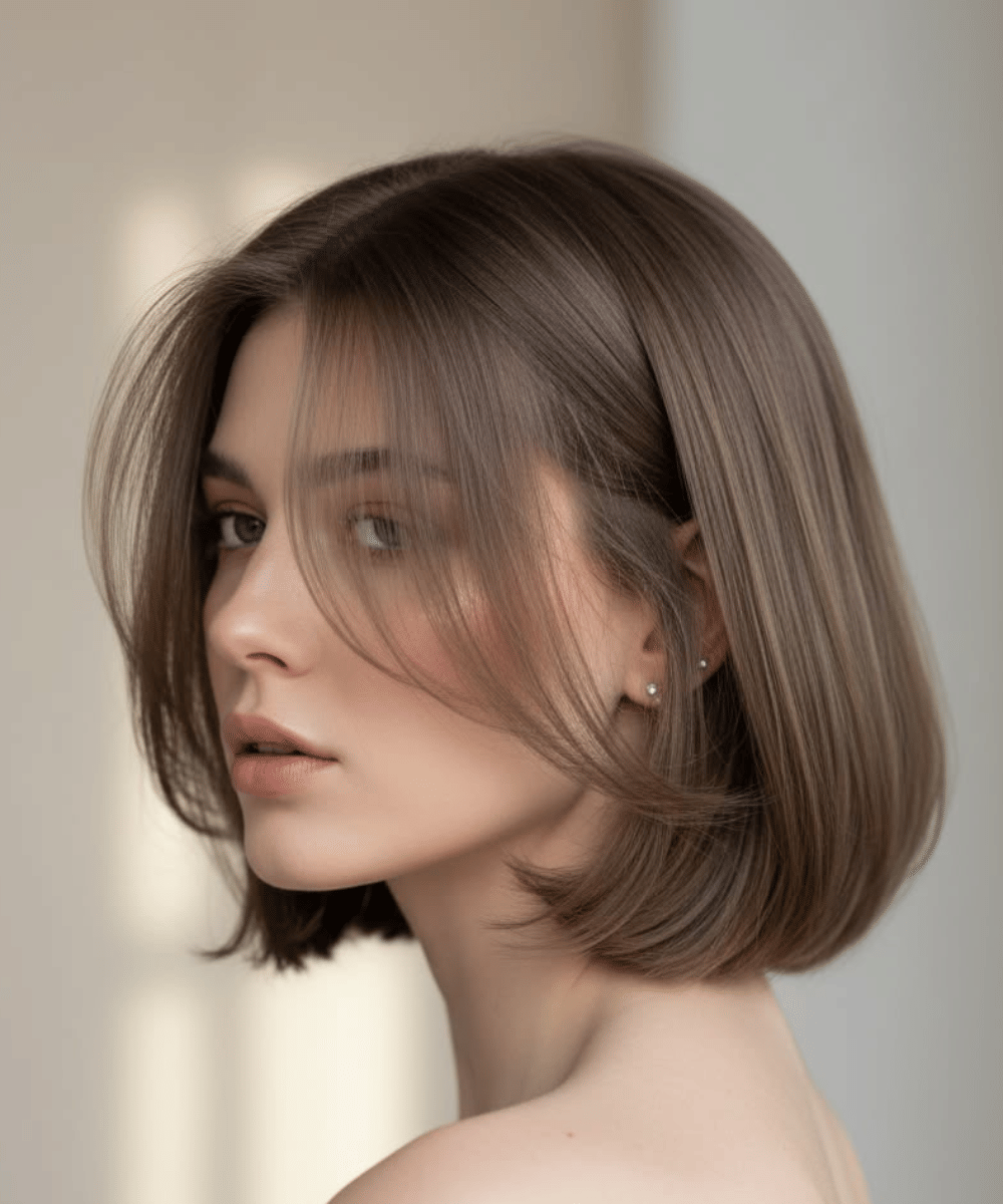 Curtain bangs bob yang manis
