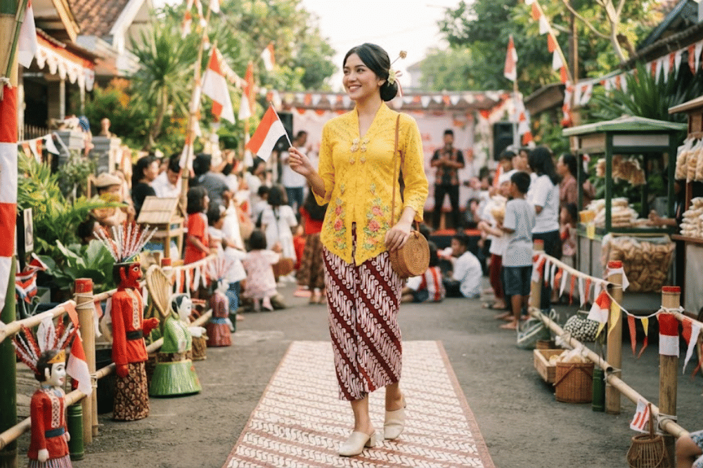 Kebaya encim Betawi brokat lengan tiga perempat