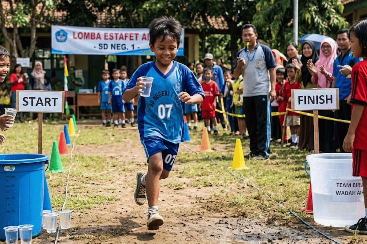 Lomba estafet air melatih kecepatan anak berlari dan kefokusannya